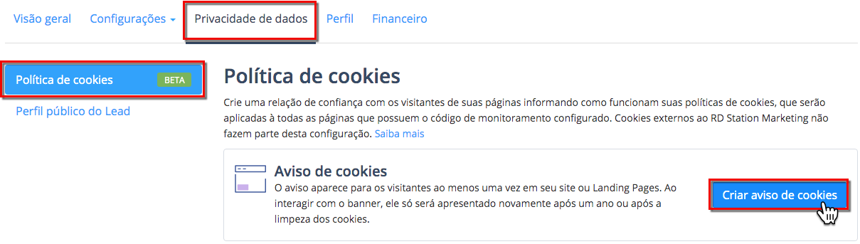 criar aviso de cookies