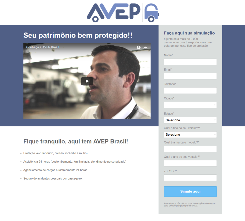 landing page de simulação AVEP Brasil história de sucesso RD Station